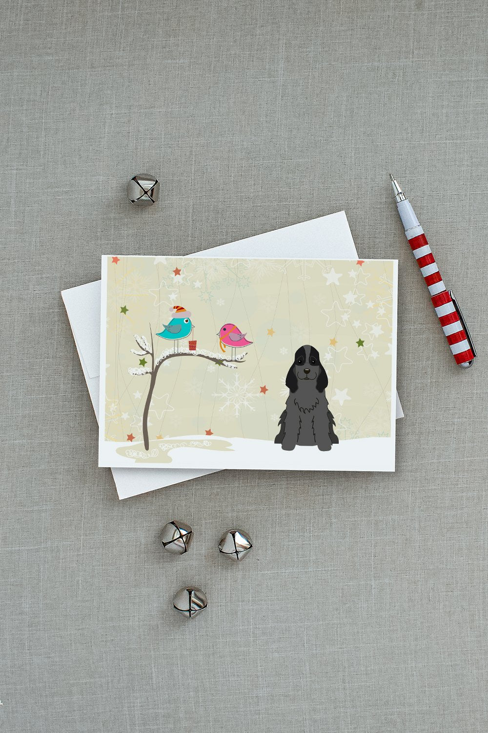 Christmas Presents between Friends Cocker Spaniel - Black Greeting Cards Pack of 8 Blank Cards with Envelopes Whimsical A7 Size 5x7