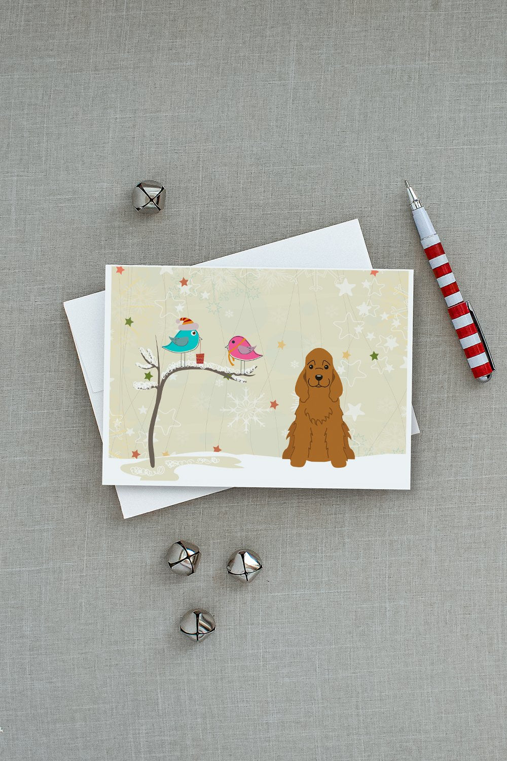 Christmas Presents between Friends Cocker Spaniel - Red Greeting Cards Pack of 8 Blank Cards with Envelopes Whimsical A7 Size 5x7