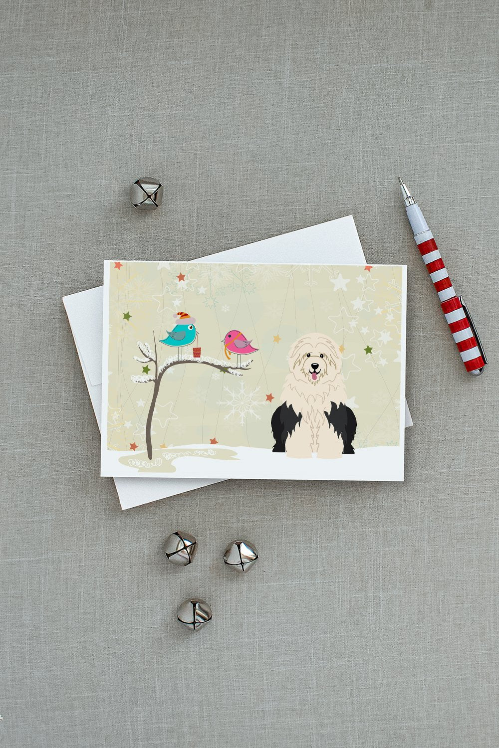 Christmas Presents between Friends Old English Sheepdog Greeting Cards Pack of 8 Blank Cards with Envelopes Whimsical A7 Size 5x7