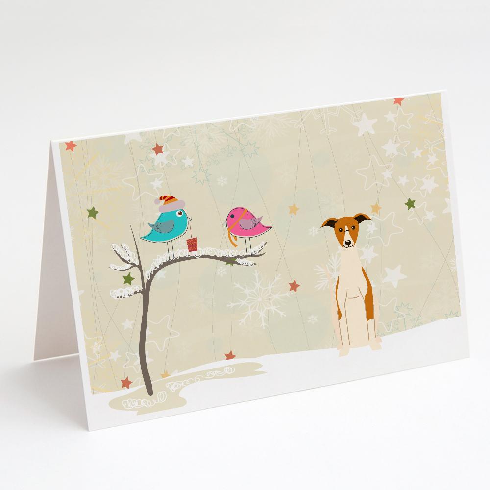 Christmas Presents between Friends Whippet Greeting Cards Pack of 8 Blank Cards with Envelopes Whimsical A7 Size 5x7