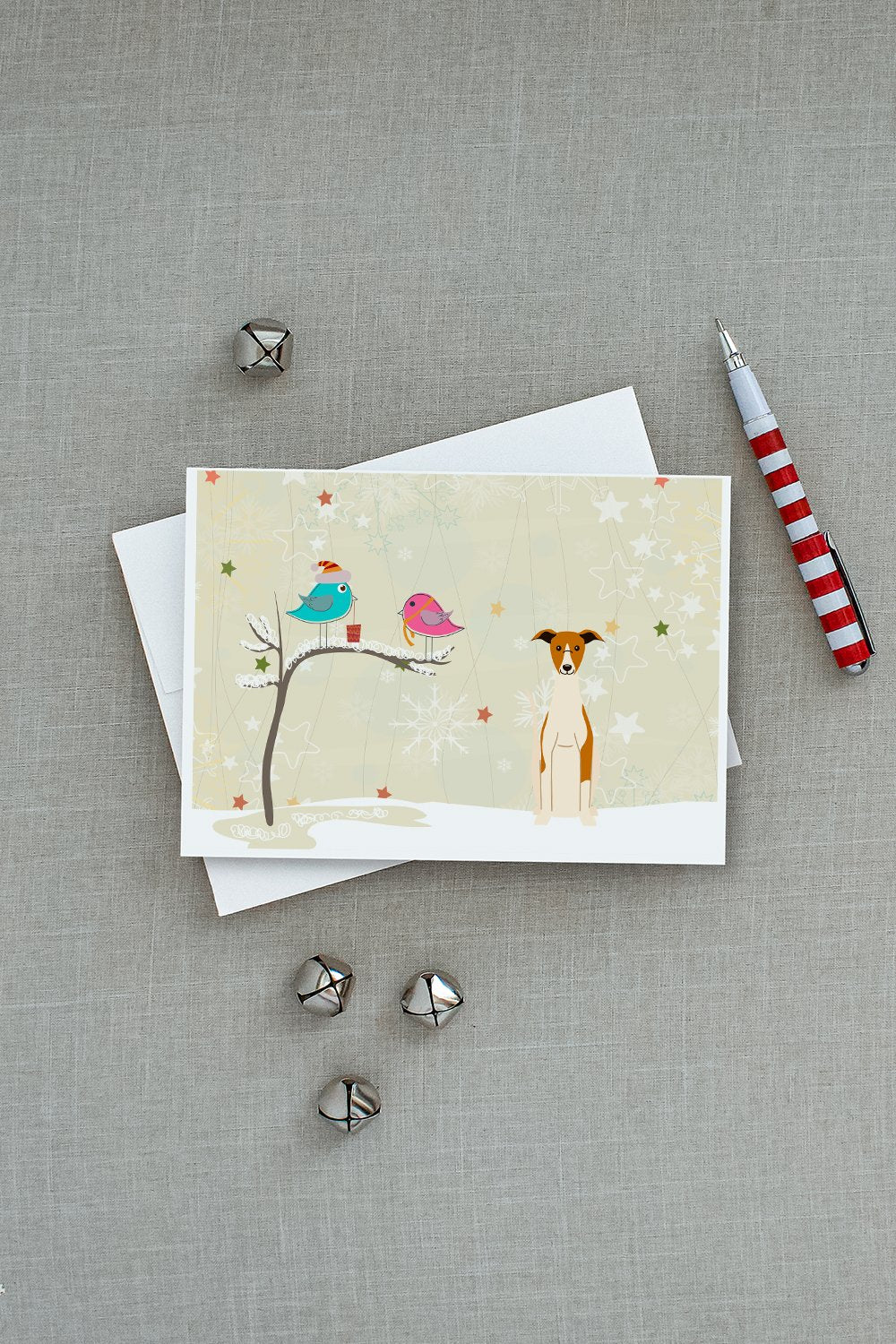 Christmas Presents between Friends Whippet Greeting Cards Pack of 8 Blank Cards with Envelopes Whimsical A7 Size 5x7
