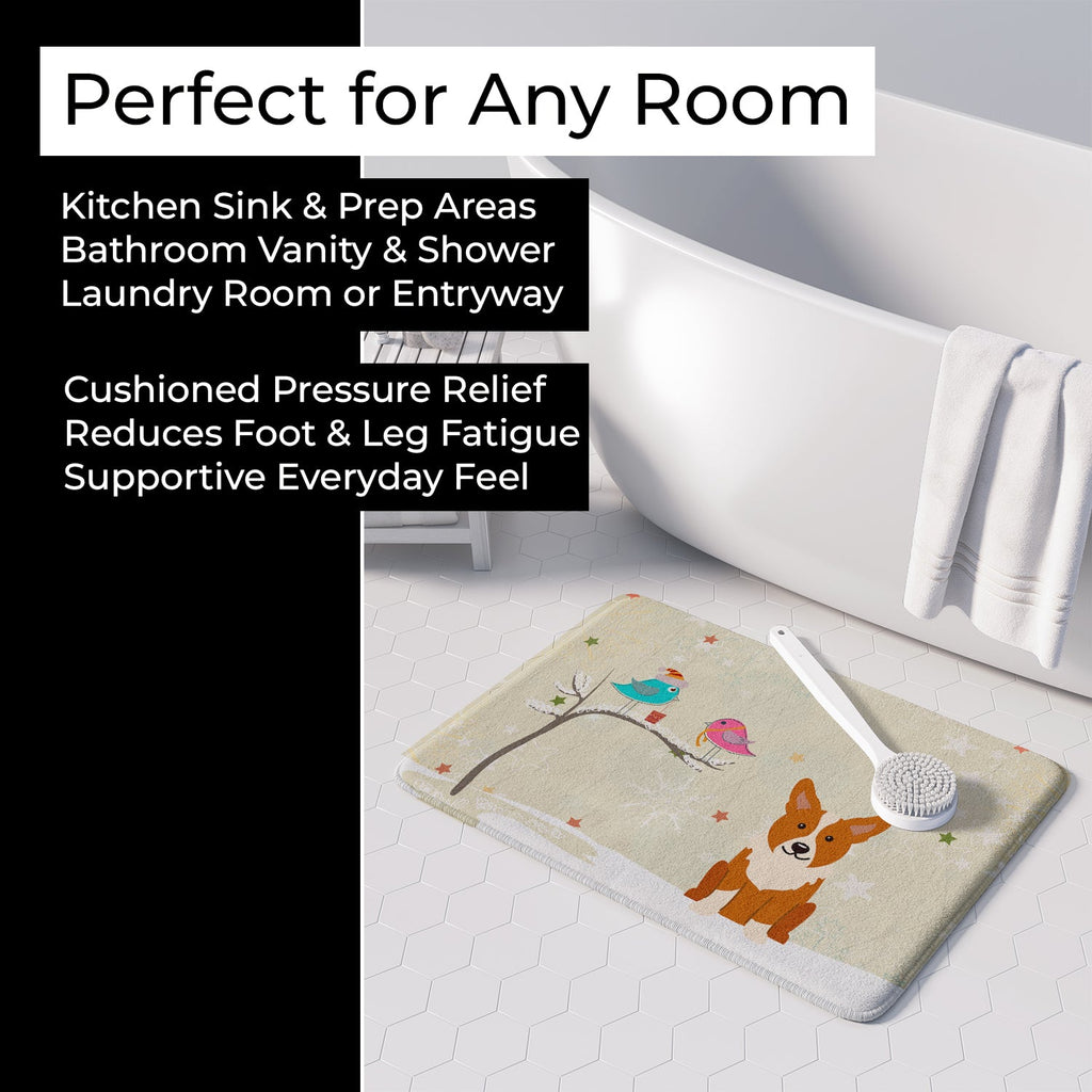 Christmas Presents between Friends Corgi Memory Foam Kitchen Mat Machine Washable Anti-Fatigue Cushion Comfort Bath or Kitchen Rug
