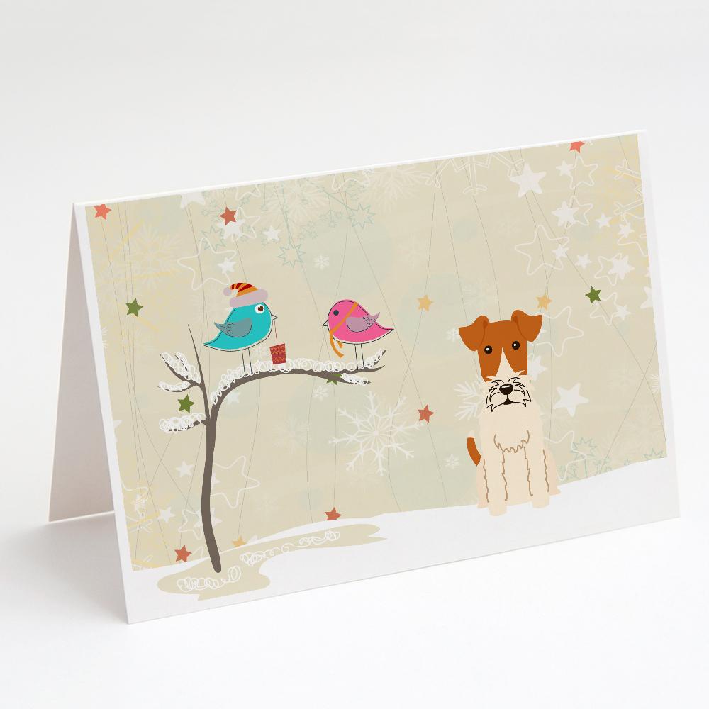 Christmas Presents between Friends Fox Terrier - Wire Greeting Cards Pack of 8 Blank Cards with Envelopes Whimsical A7 Size 5x7