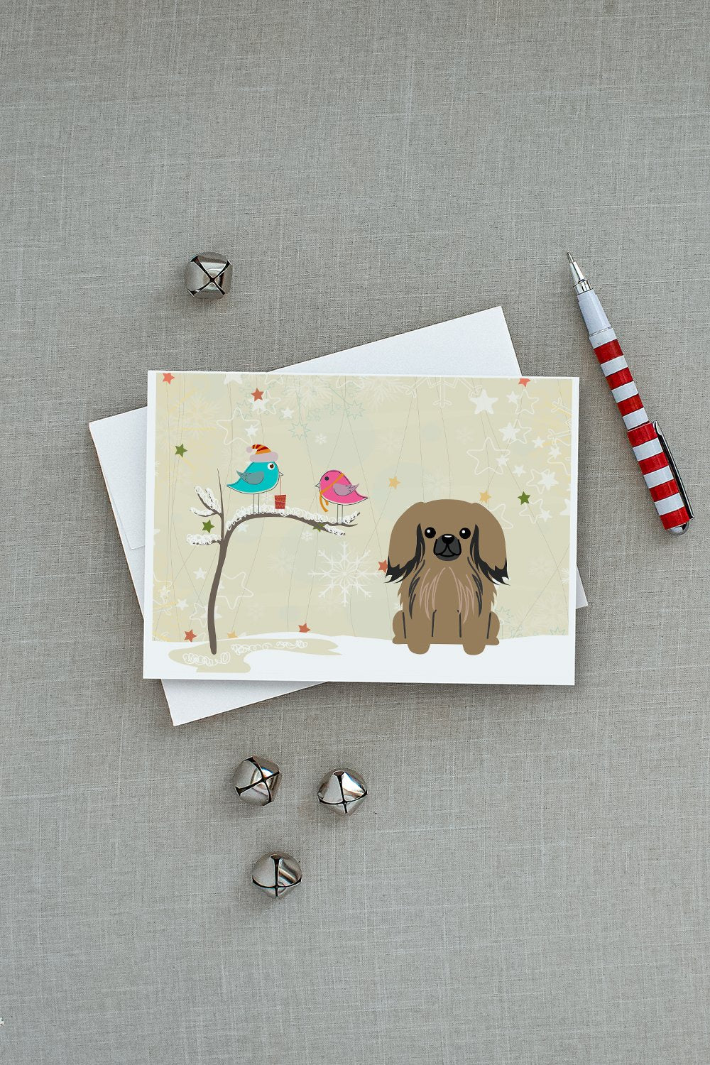 Christmas Presents between Friends Pekingese - Tan Greeting Cards Pack of 8 Blank Cards with Envelopes Whimsical A7 Size 5x7