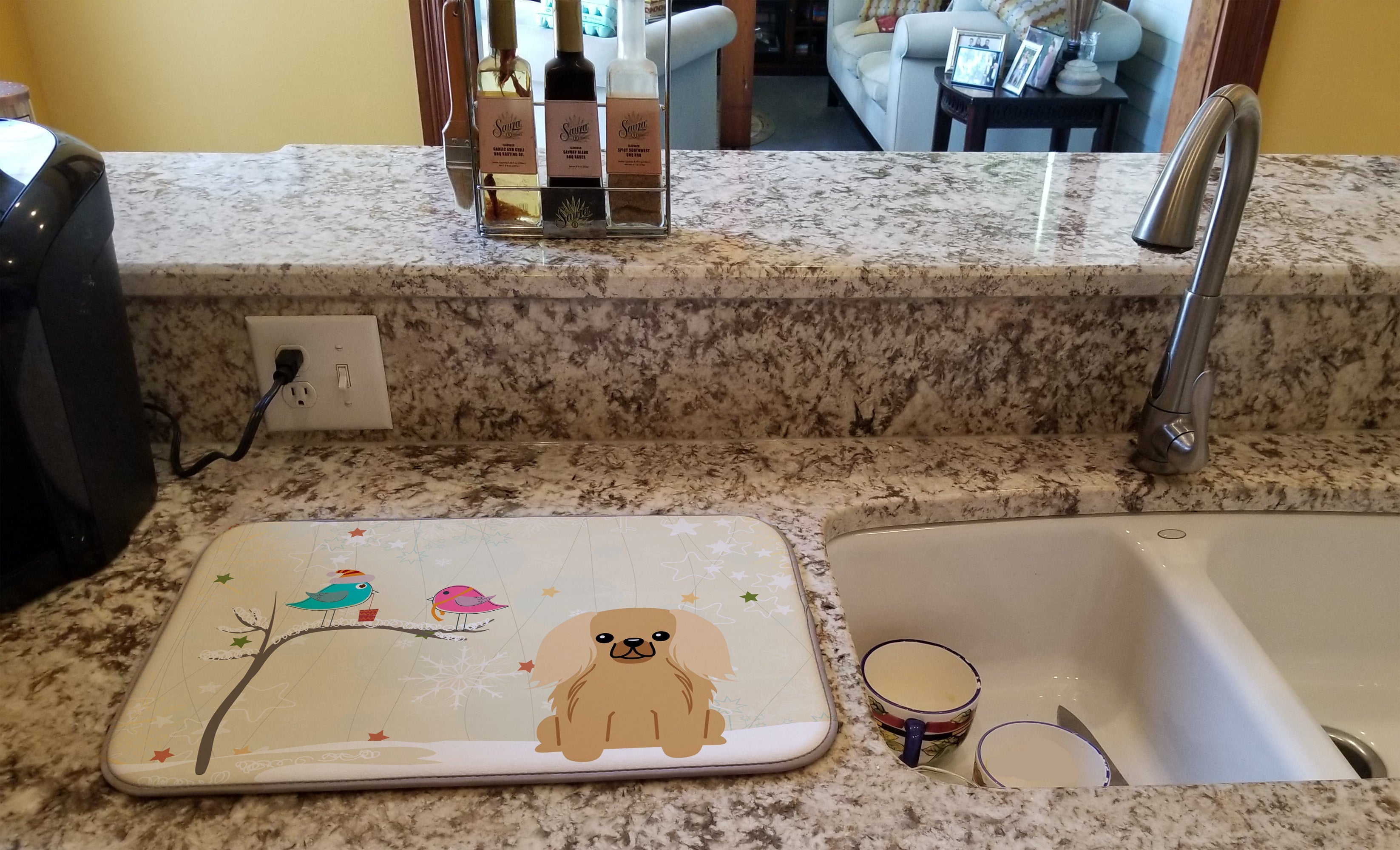 Christmas Presents between Friends Pekingese - Fawn Dish Drying Mat Absorbent Dish Drying Mat Pad for Kitchen Counter Dish Drainer Mat for Countertop, 14 x 21", Multicolor