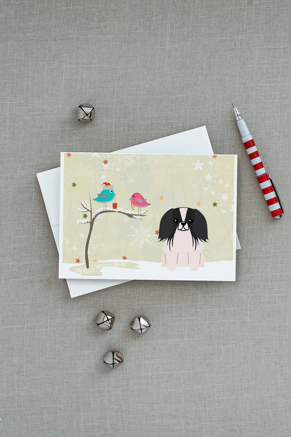 Christmas Presents between Friends Pekingese - Black and White Greeting Cards Pack of 8 Blank Cards with Envelopes Whimsical A7 Size 5x7