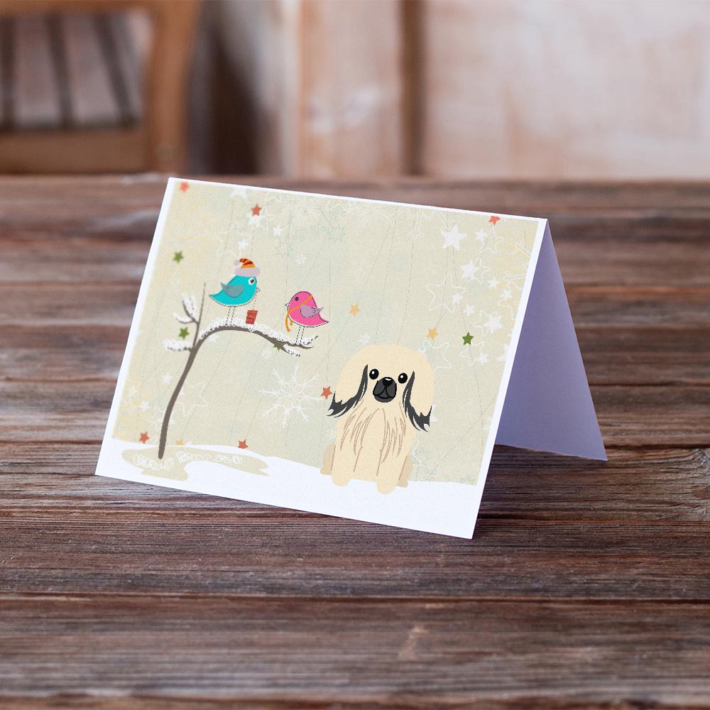 Christmas Presents between Friends Pekingese - Cream Greeting Cards Pack of 8 Blank Cards with Envelopes Whimsical A7 Size 5x7