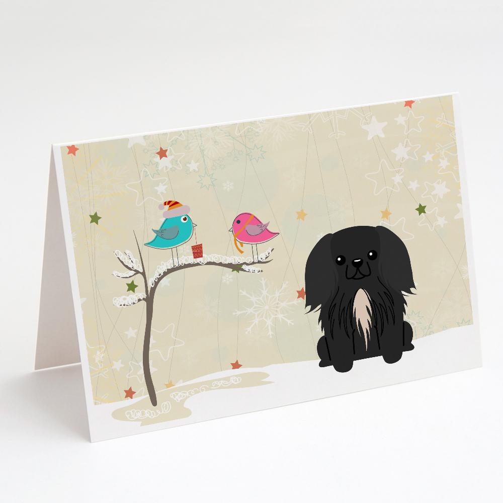 Christmas Presents between Friends Pekingese - Black Greeting Cards Pack of 8 Blank Cards with Envelopes Whimsical A7 Size 5x7