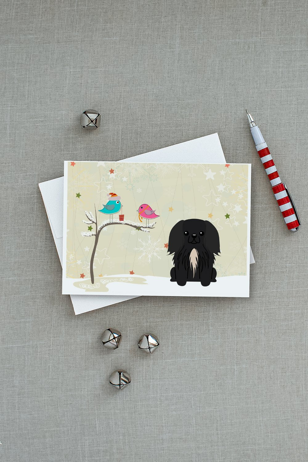 Christmas Presents between Friends Pekingese - Black Greeting Cards Pack of 8 Blank Cards with Envelopes Whimsical A7 Size 5x7