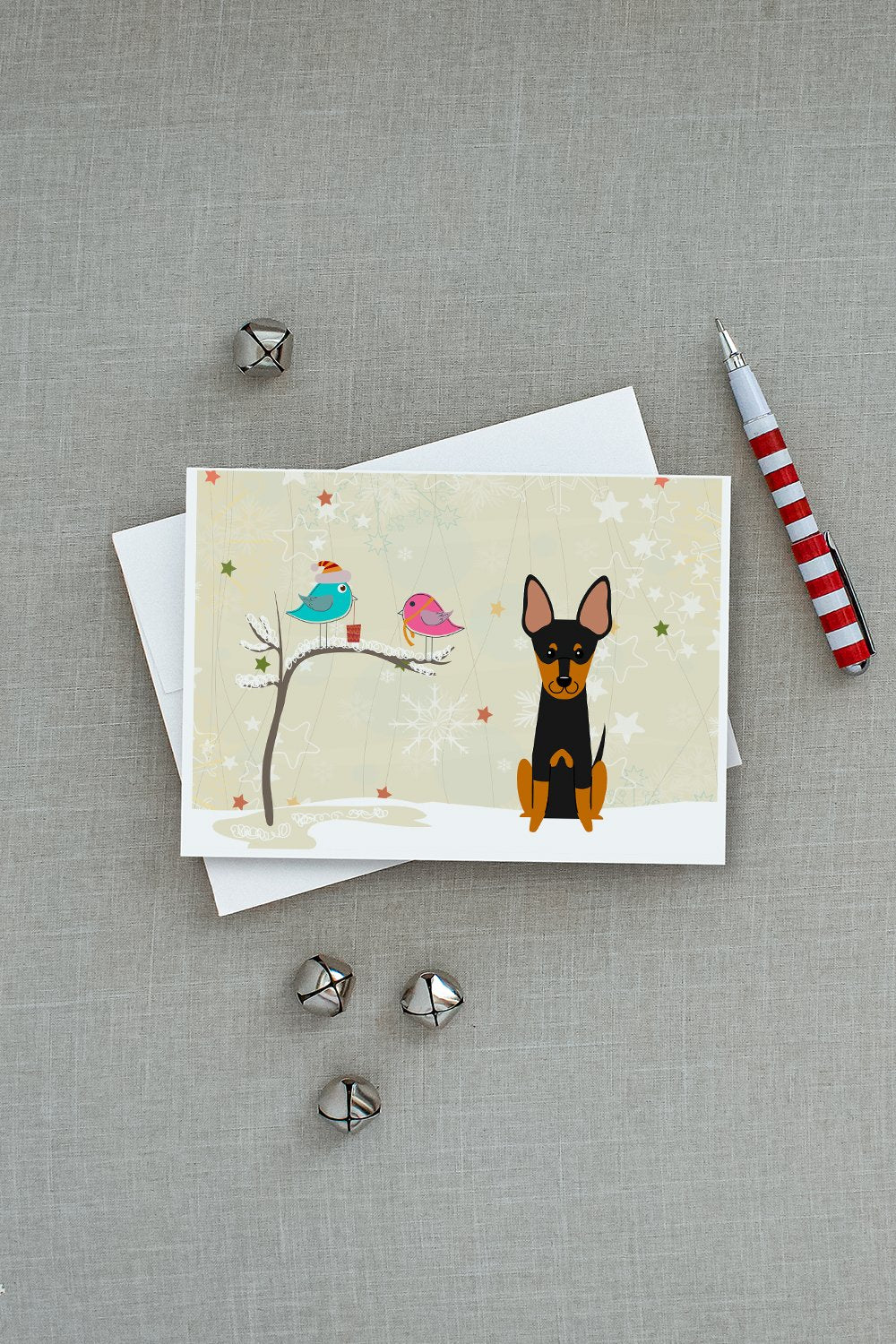 Christmas Presents between Friends English Toy Terrier Greeting Cards Pack of 8 Blank Cards with Envelopes Whimsical A7 Size 5x7