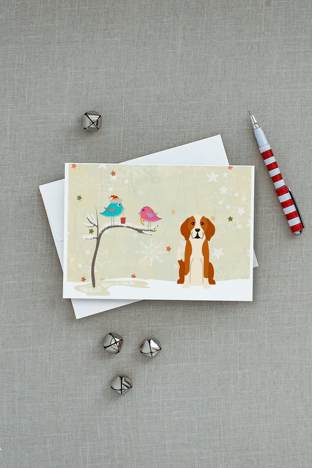 Christmas Presents between Friends English Foxhound Greeting Cards Pack of 8 Blank Cards with Envelopes Whimsical A7 Size 5x7