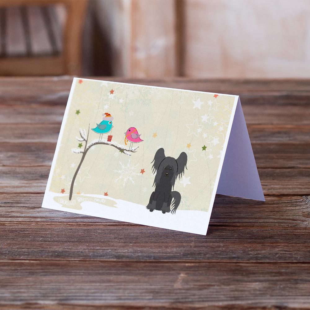 Christmas Presents between Friends Chinese Crested - Black Greeting Cards Pack of 8 Blank Cards with Envelopes Whimsical A7 Size 5x7