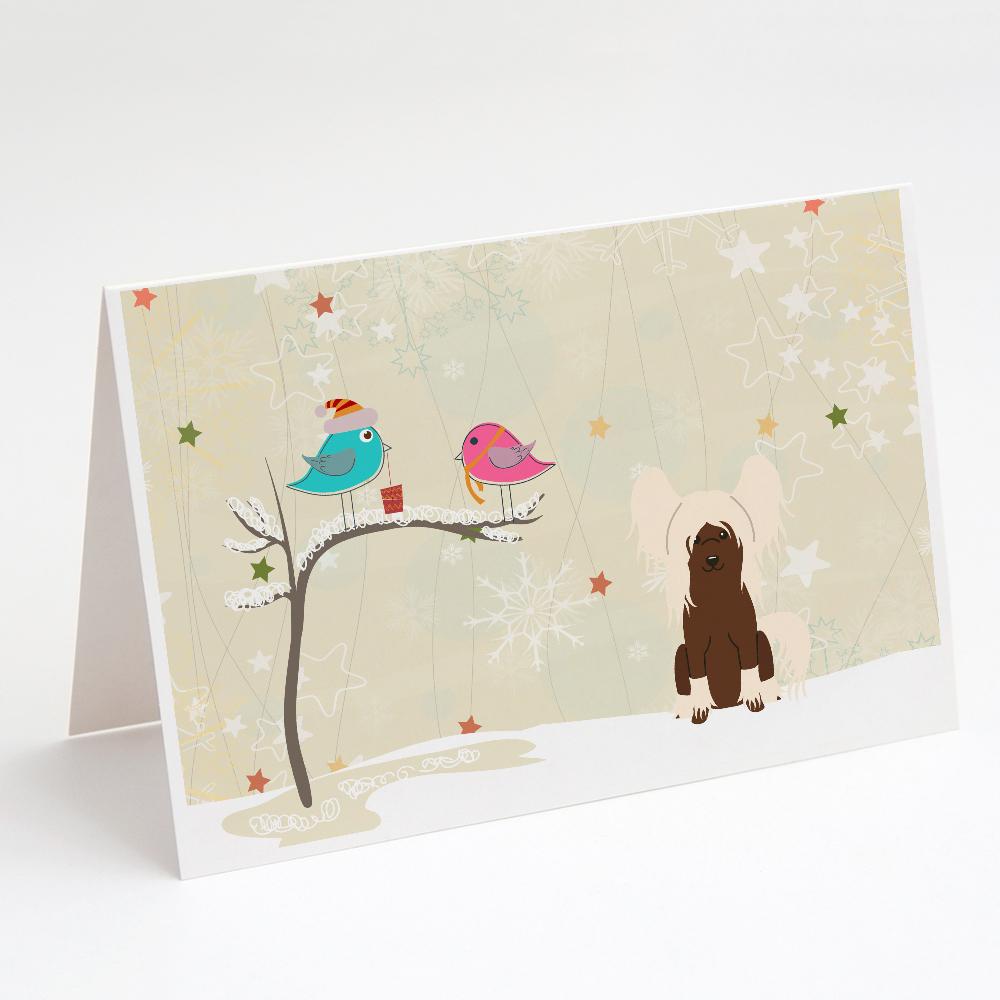 Christmas Presents between Friends Chinese Crested - Cream Greeting Cards Pack of 8 Blank Cards with Envelopes Whimsical A7 Size 5x7