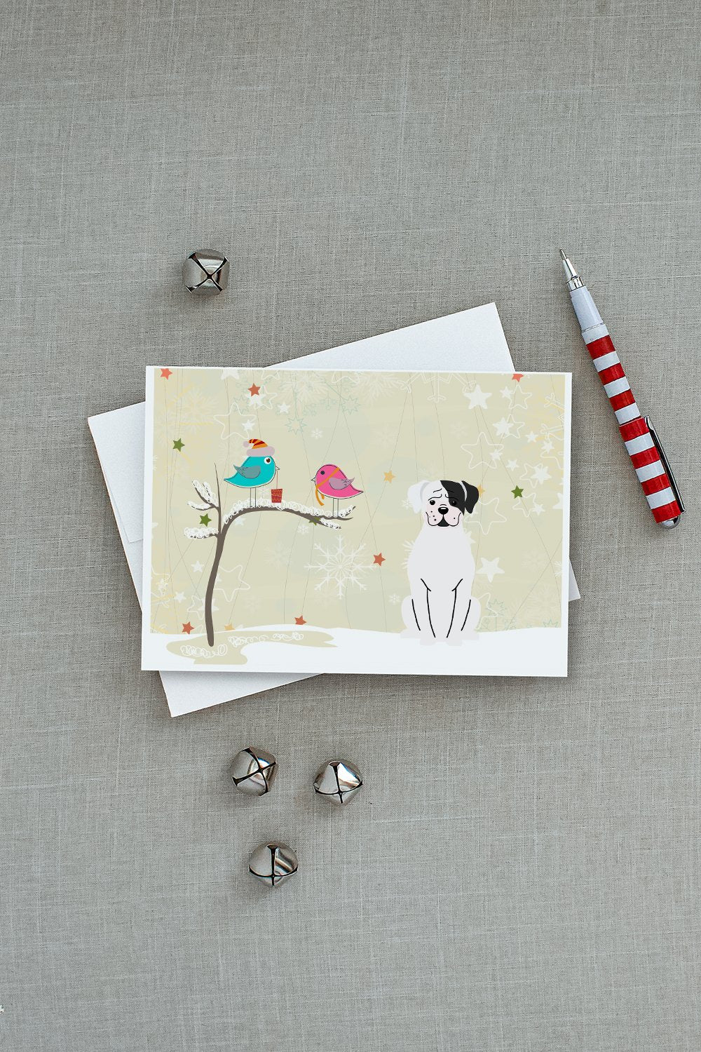 Christmas Presents between Friends Boxer - White Greeting Cards Pack of 8 Blank Cards with Envelopes Whimsical A7 Size 5x7