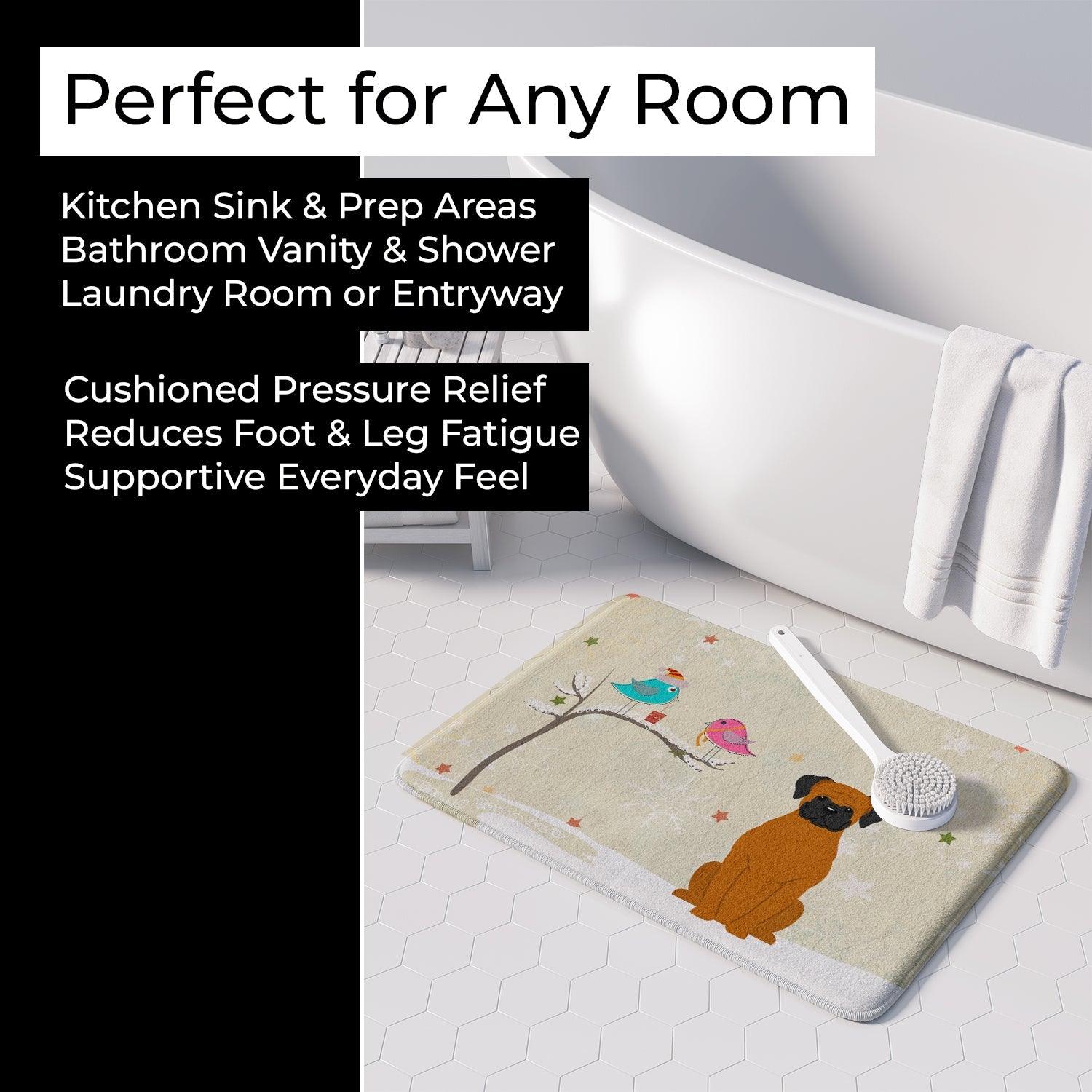 Christmas Presents between Friends Boxer - Fawn Memory Foam Kitchen Mat Machine Washable Anti-Fatigue Cushion Comfort Bath or Kitchen Rug