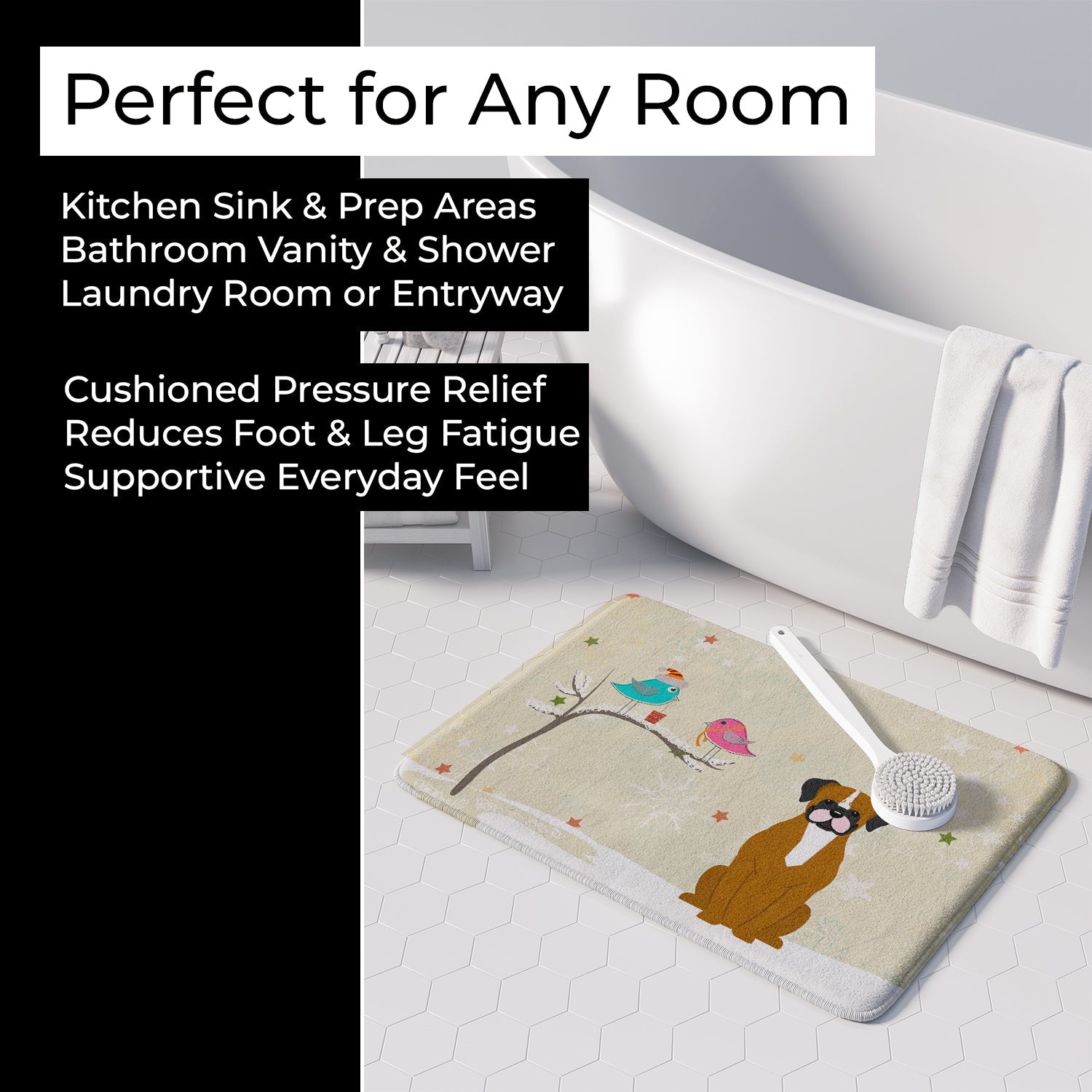 Christmas Presents between Friends Boxer - Flashy Fawn Memory Foam Kitchen Mat Machine Washable Anti-Fatigue Cushion Comfort Bath or Kitchen Rug