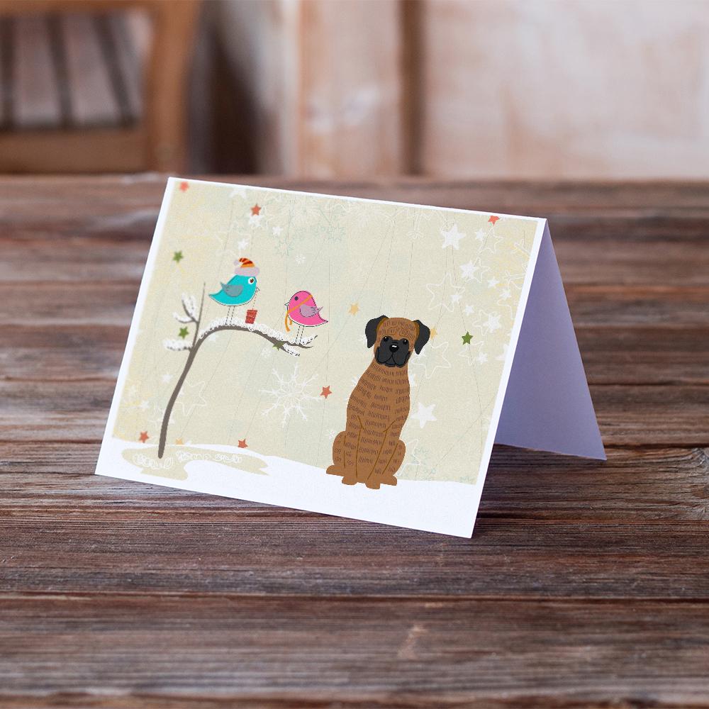 Christmas Presents between Friends Boxer - Brindle Greeting Cards Pack of 8 Blank Cards with Envelopes Whimsical A7 Size 5x7