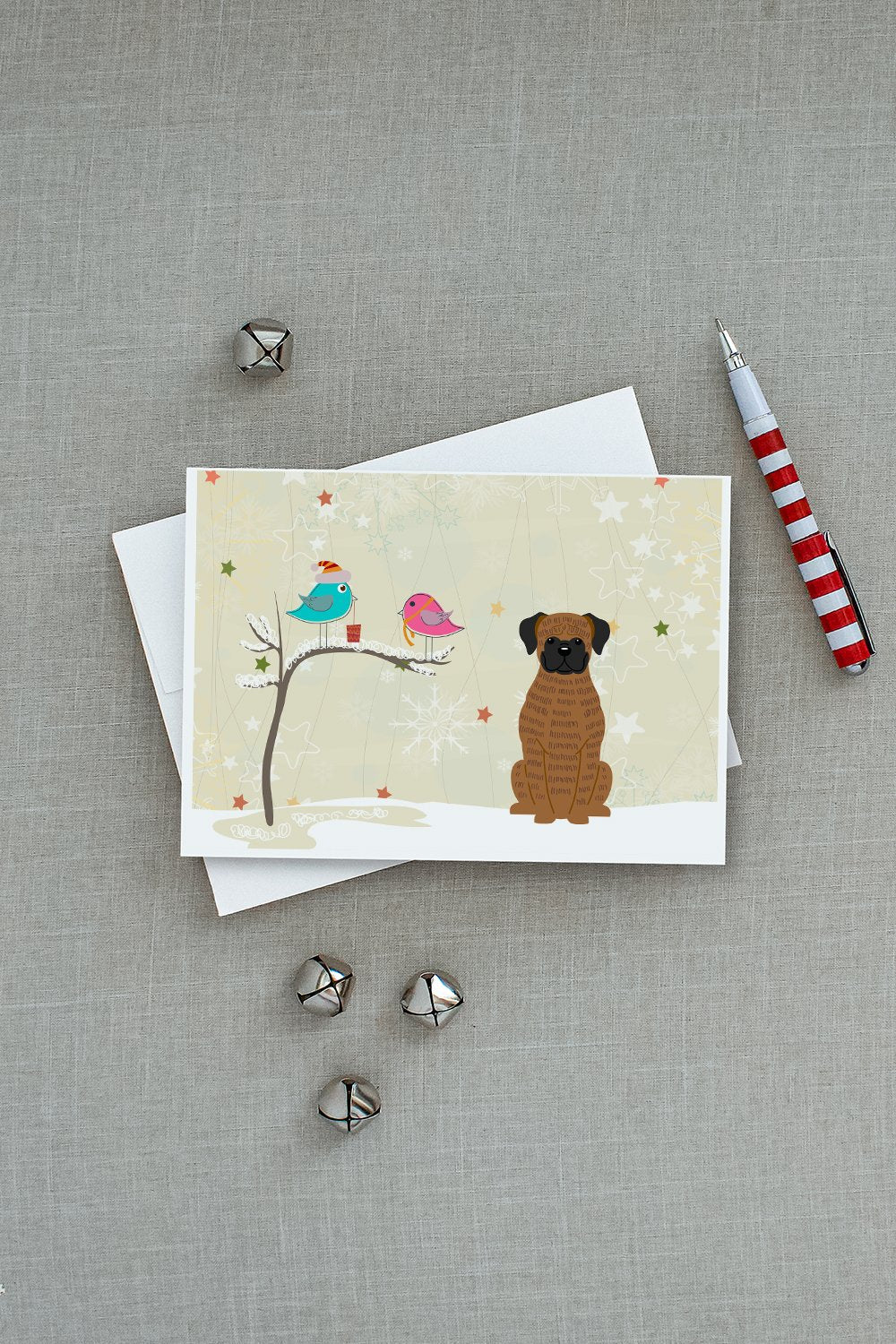 Christmas Presents between Friends Boxer - Brindle Greeting Cards Pack of 8 Blank Cards with Envelopes Whimsical A7 Size 5x7
