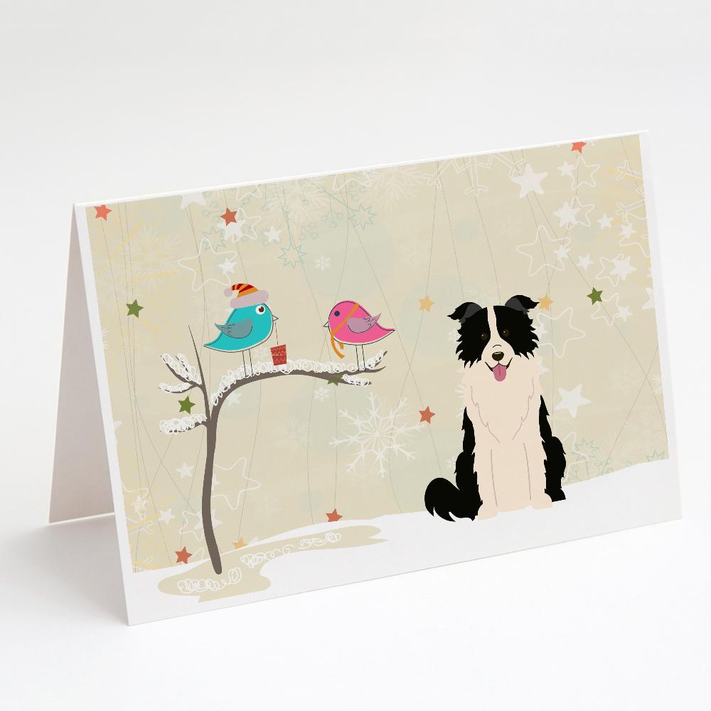 Christmas Presents between Friends Border Collie - Black and White Greeting Cards Pack of 8 Blank Cards with Envelopes Whimsical A7 Size 5x7