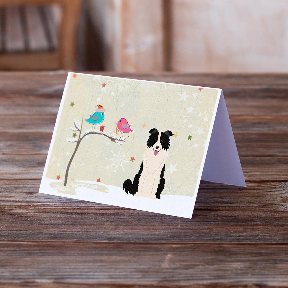 Christmas Presents between Friends Border Collie - Black and White Greeting Cards Pack of 8 Blank Cards with Envelopes Whimsical A7 Size 5x7