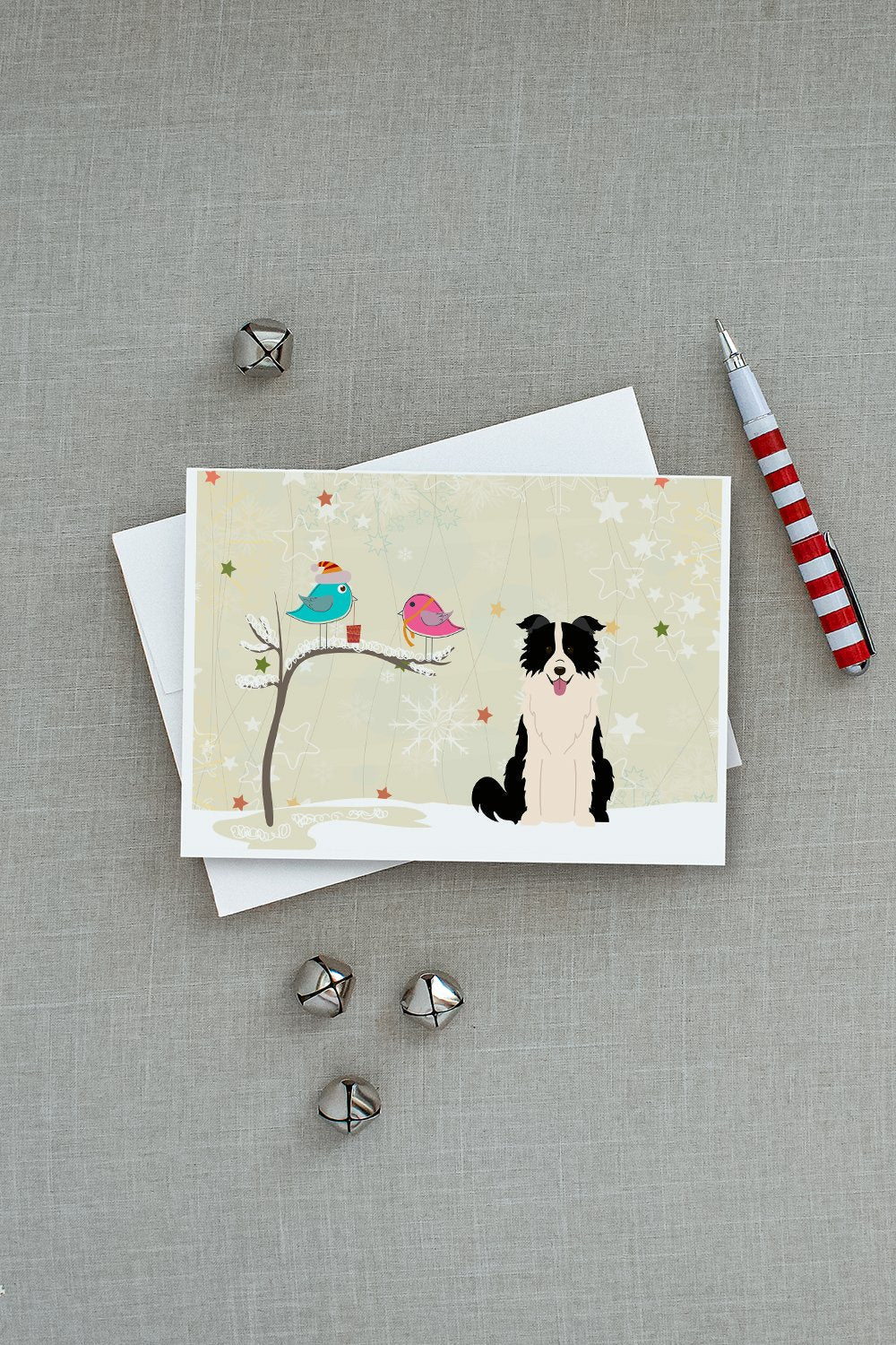 Christmas Presents between Friends Border Collie - Black and White Greeting Cards Pack of 8 Blank Cards with Envelopes Whimsical A7 Size 5x7