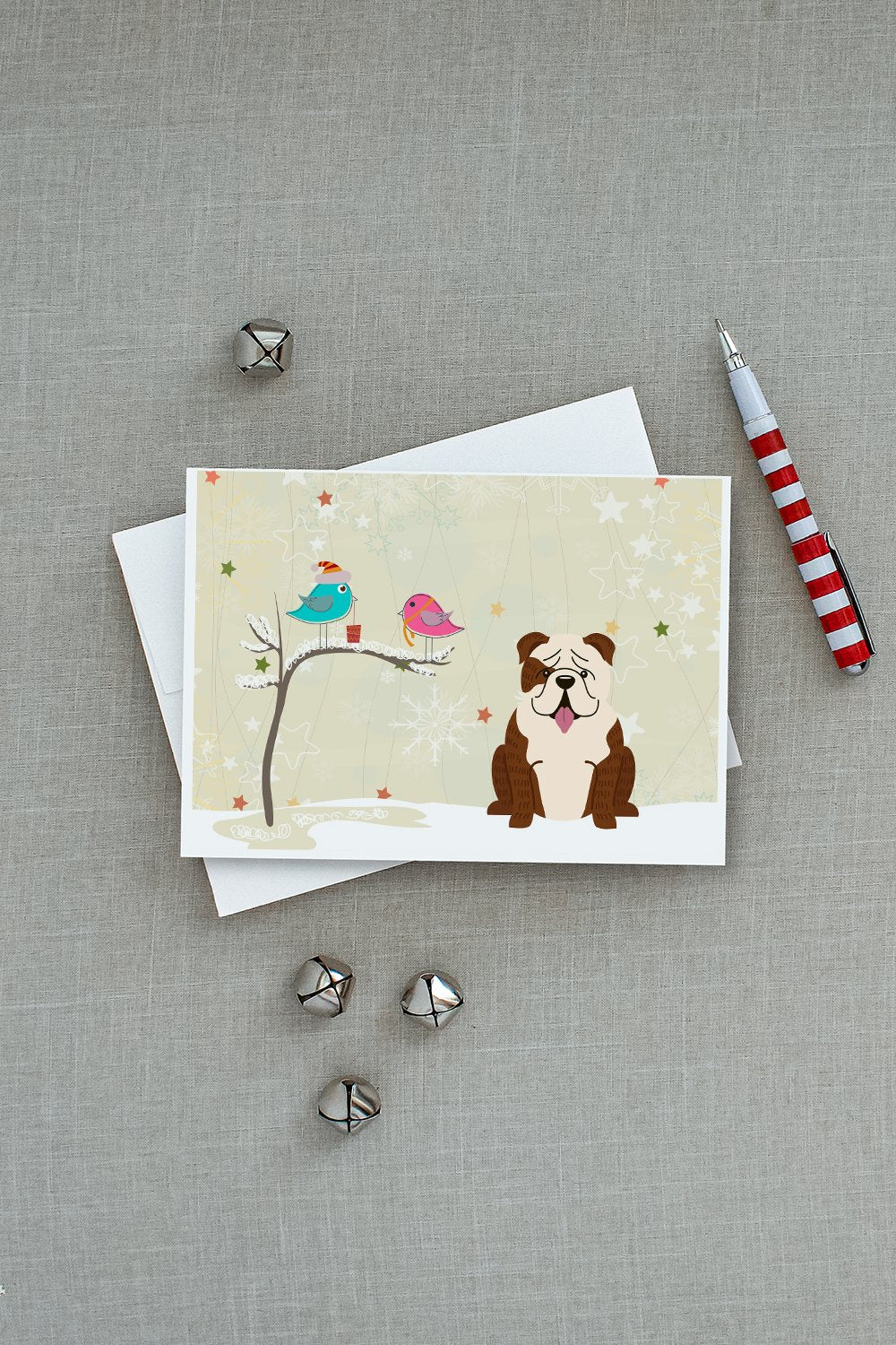 Christmas Presents between Friends English Bulldog Greeting Cards Pack of 8 Blank Cards with Envelopes Whimsical A7 Size 5x7