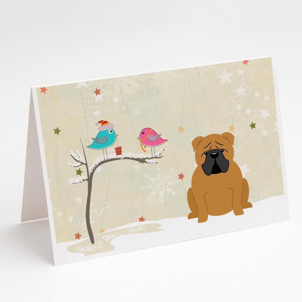 Christmas Presents between Friends English Bulldog - Red Greeting Cards Pack of 8 Blank Cards with Envelopes Whimsical A7 Size 5x7