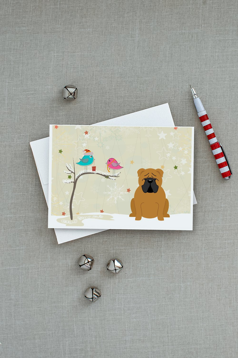 Christmas Presents between Friends English Bulldog - Red Greeting Cards Pack of 8 Blank Cards with Envelopes Whimsical A7 Size 5x7