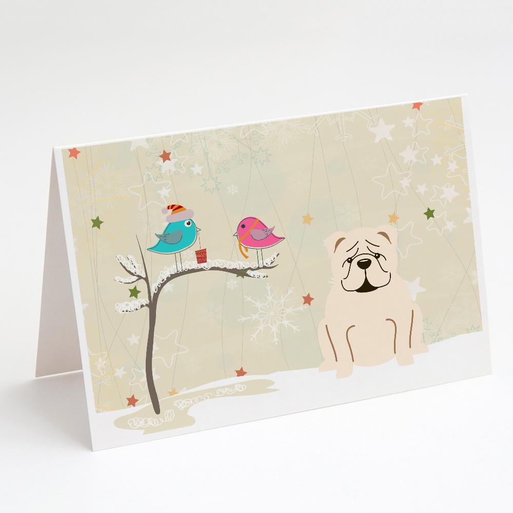 Christmas Presents between Friends English Bulldog - White Greeting Cards Pack of 8 Blank Cards with Envelopes Whimsical A7 Size 5x7