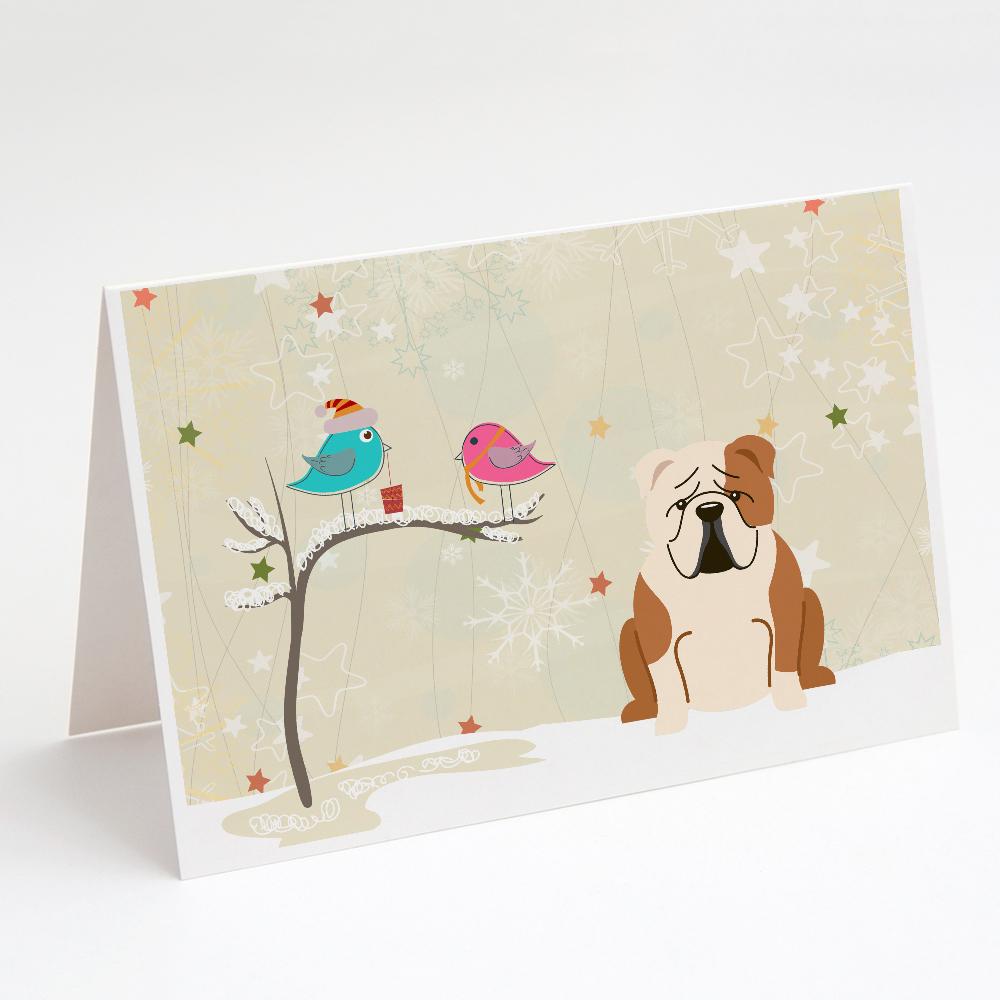 Christmas Presents between Friends English Bulldog - Fawn and White Greeting Cards Pack of 8 Blank Cards with Envelopes Whimsical A7 Size 5x7