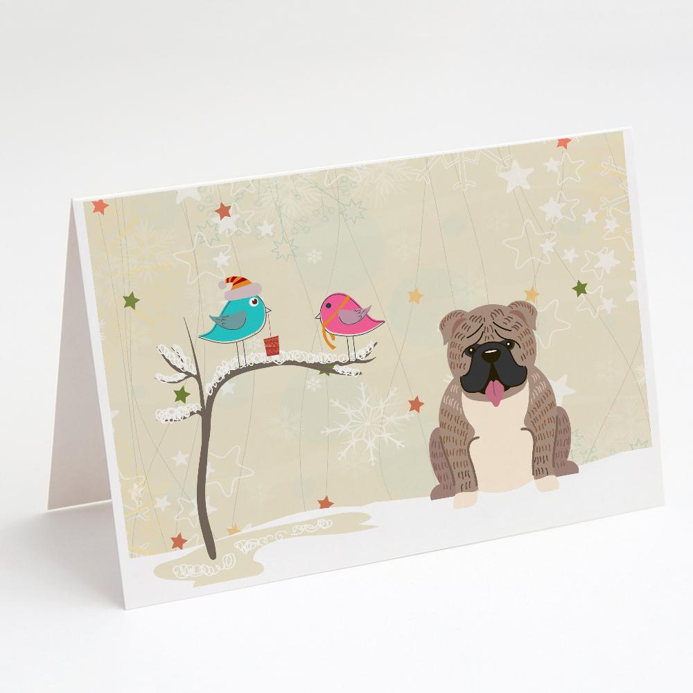 Christmas Presents between Friends English Bulldog - Grey Brindle Greeting Cards Pack of 8 Blank Cards with Envelopes Whimsical A7 Size 5x7