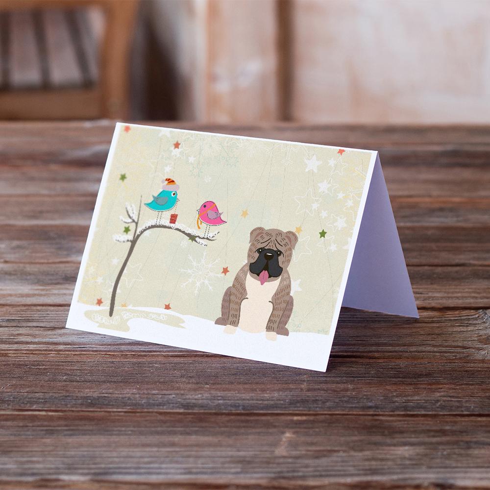Christmas Presents between Friends English Bulldog - Grey Brindle Greeting Cards Pack of 8 Blank Cards with Envelopes Whimsical A7 Size 5x7