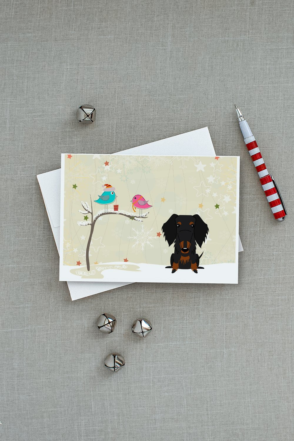 Christmas Presents between Friends Dachshund - Wire - Black Greeting Cards Pack of 8 Blank Cards with Envelopes Whimsical A7 Size 5x7