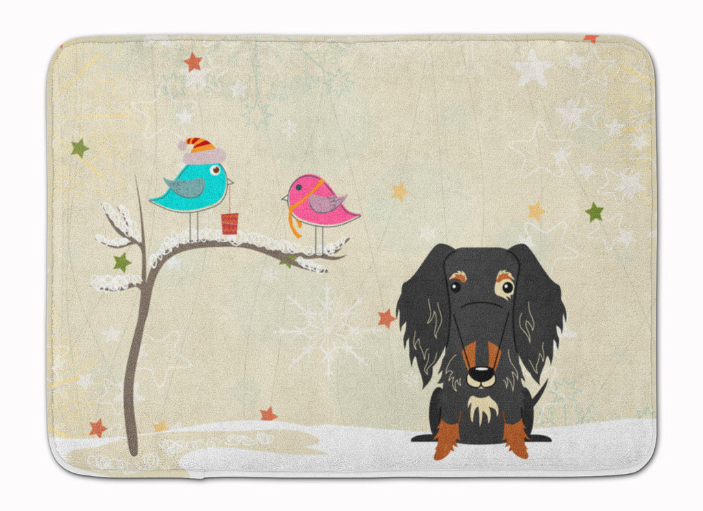 Christmas Presents between Friends Dachshund - Wire - Dapple Memory Foam Kitchen Mat Machine Washable Anti-Fatigue Cushion Comfort Bath or Kitchen Rug