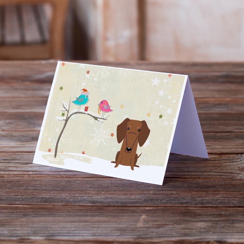 Christmas Presents between Friends Dachshund - Red Greeting Cards Pack of 8 Blank Cards with Envelopes Whimsical A7 Size 5x7