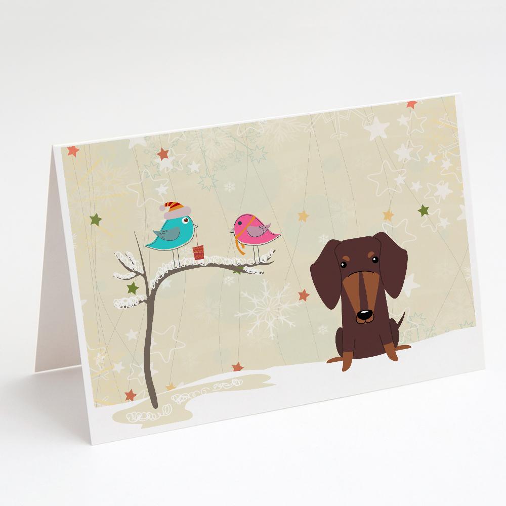 Christmas Presents between Friends Dachshund - Chocolate Greeting Cards Pack of 8 Blank Cards with Envelopes Whimsical A7 Size 5x7
