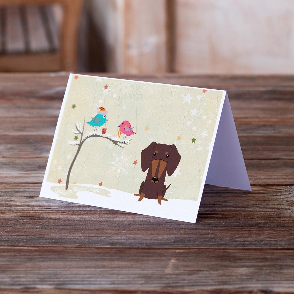 Christmas Presents between Friends Dachshund - Chocolate Greeting Cards Pack of 8 Blank Cards with Envelopes Whimsical A7 Size 5x7