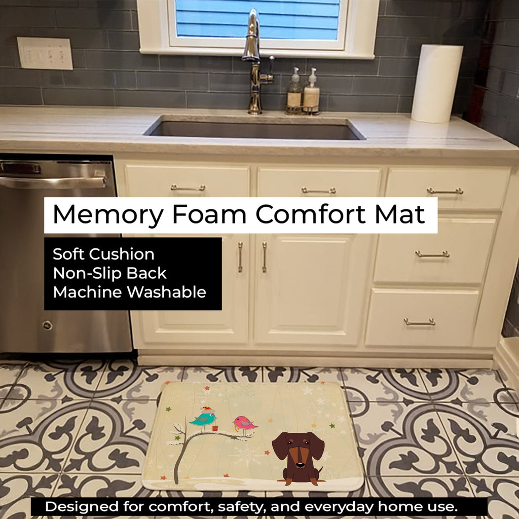 Christmas Presents between Friends Dachshund - Chocolate Memory Foam Kitchen Mat Machine Washable Anti-Fatigue Cushion Comfort Bath or Kitchen Rug
