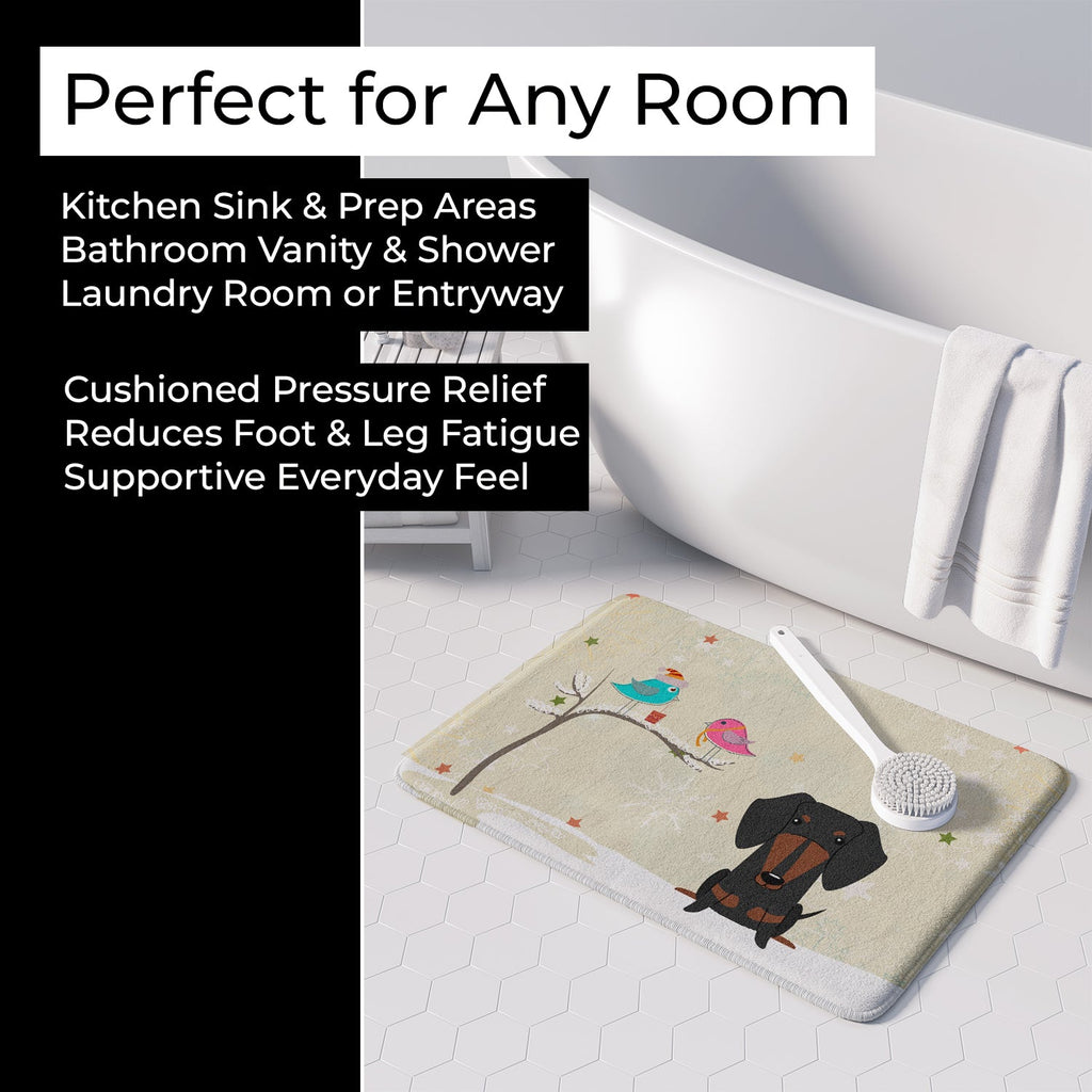 Christmas Presents between Friends Dachshund - Black and Tan Memory Foam Kitchen Mat Machine Washable Anti-Fatigue Cushion Comfort Bath or Kitchen Rug