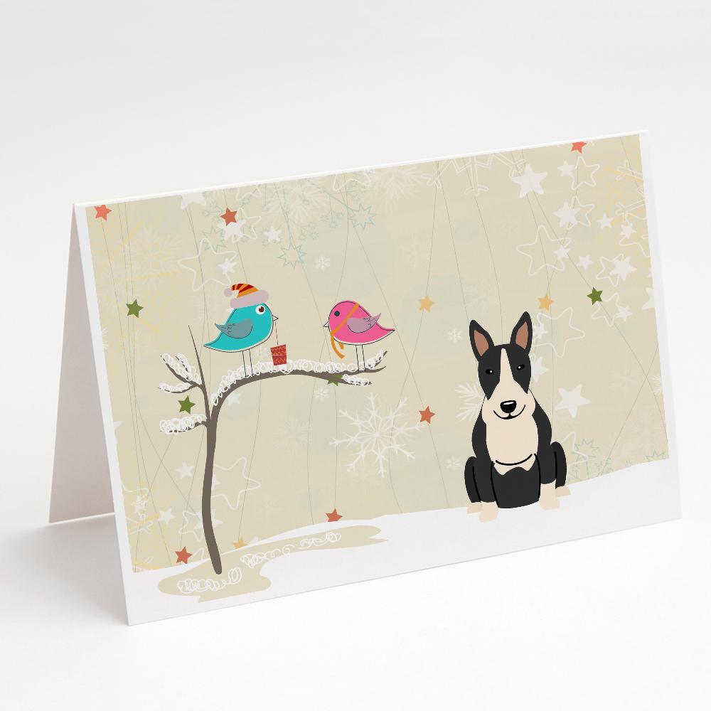Christmas Presents between Friends Bull Terrier - Black and White Greeting Cards Pack of 8 Blank Cards with Envelopes Whimsical A7 Size 5x7