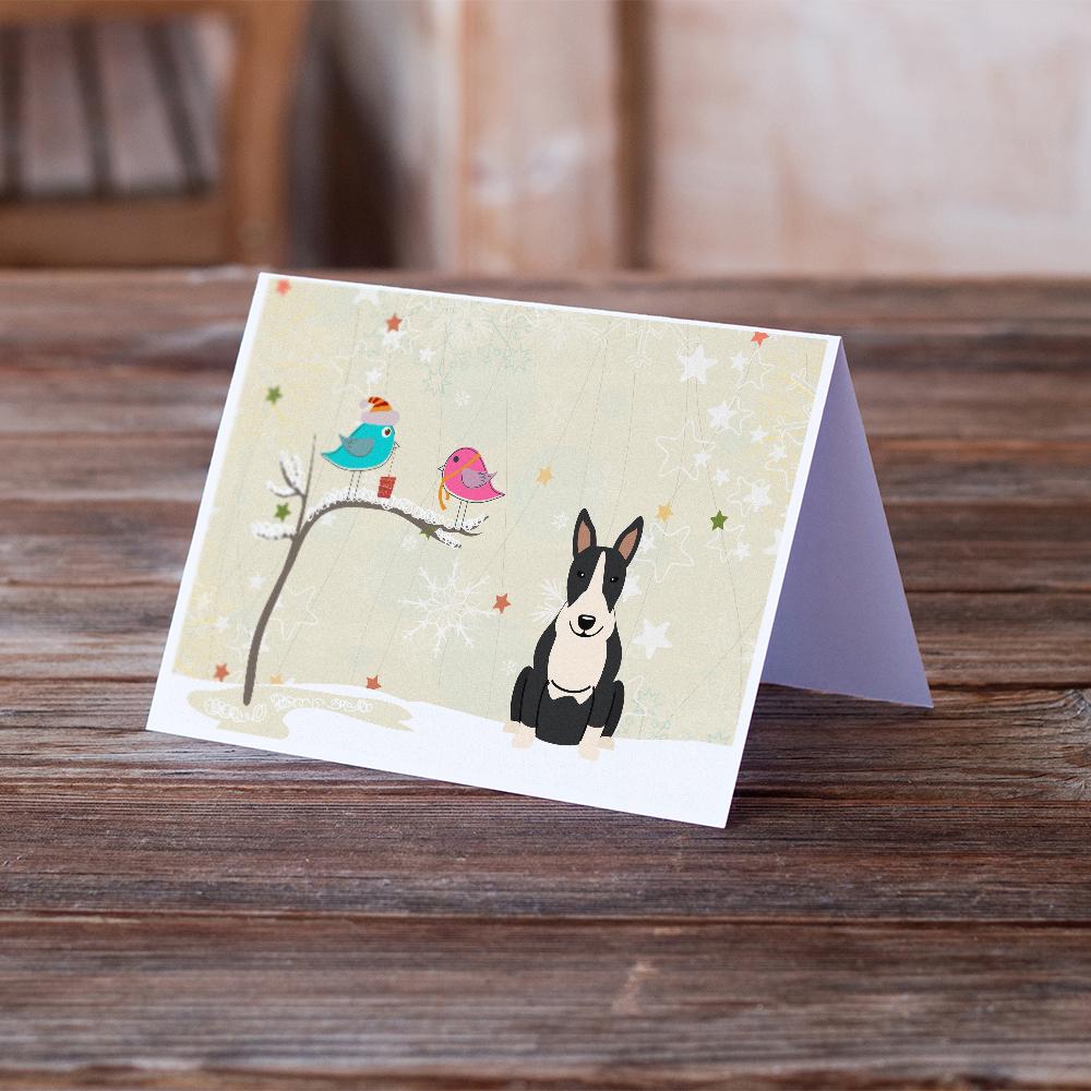 Christmas Presents between Friends Bull Terrier - Black and White Greeting Cards Pack of 8 Blank Cards with Envelopes Whimsical A7 Size 5x7