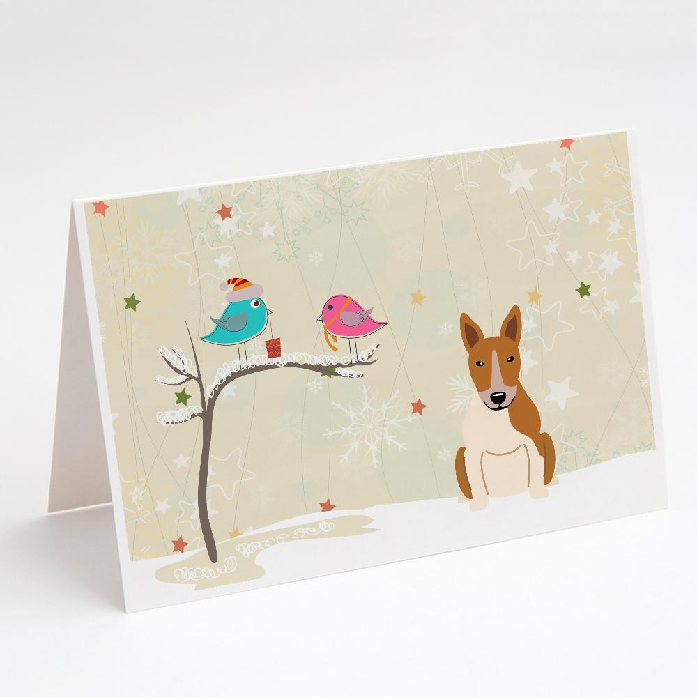 Christmas Presents between Friends Bull Terrier - Red and White Greeting Cards Pack of 8 Blank Cards with Envelopes Whimsical A7 Size 5x7