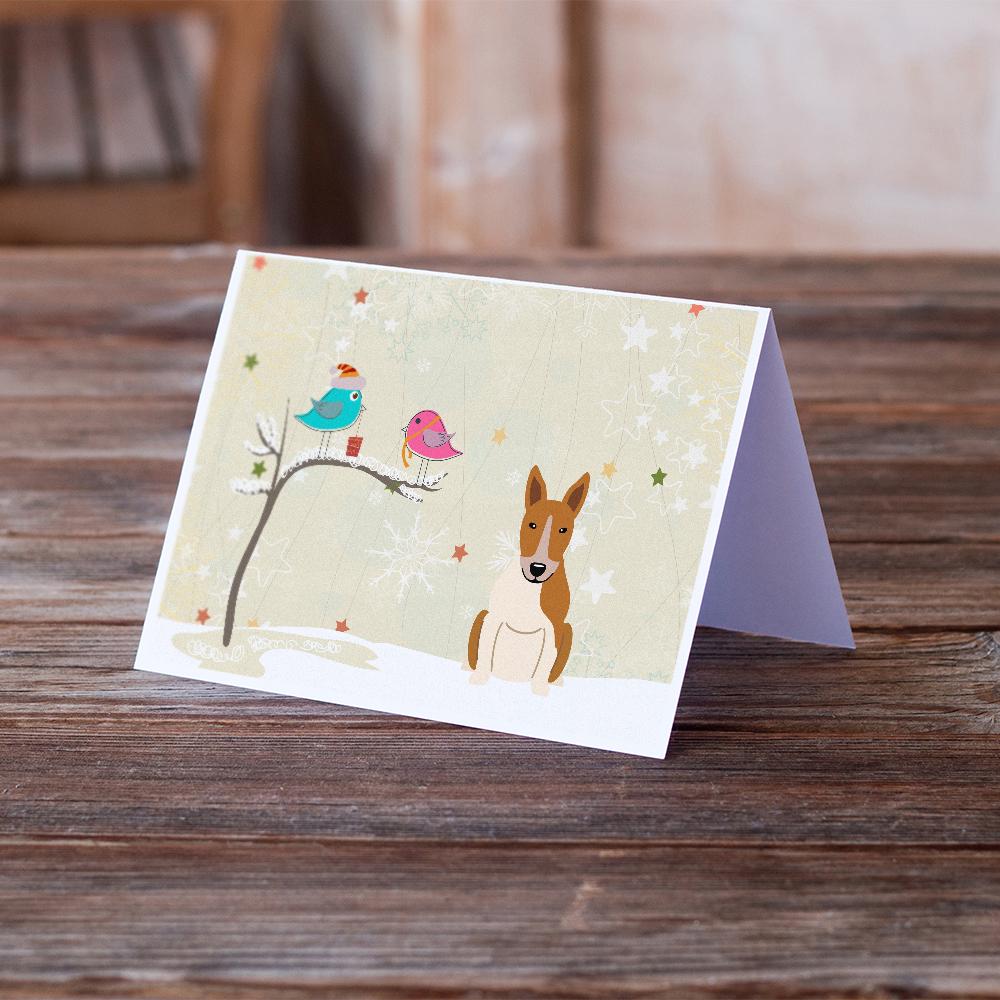 Christmas Presents between Friends Bull Terrier - Red and White Greeting Cards Pack of 8 Blank Cards with Envelopes Whimsical A7 Size 5x7