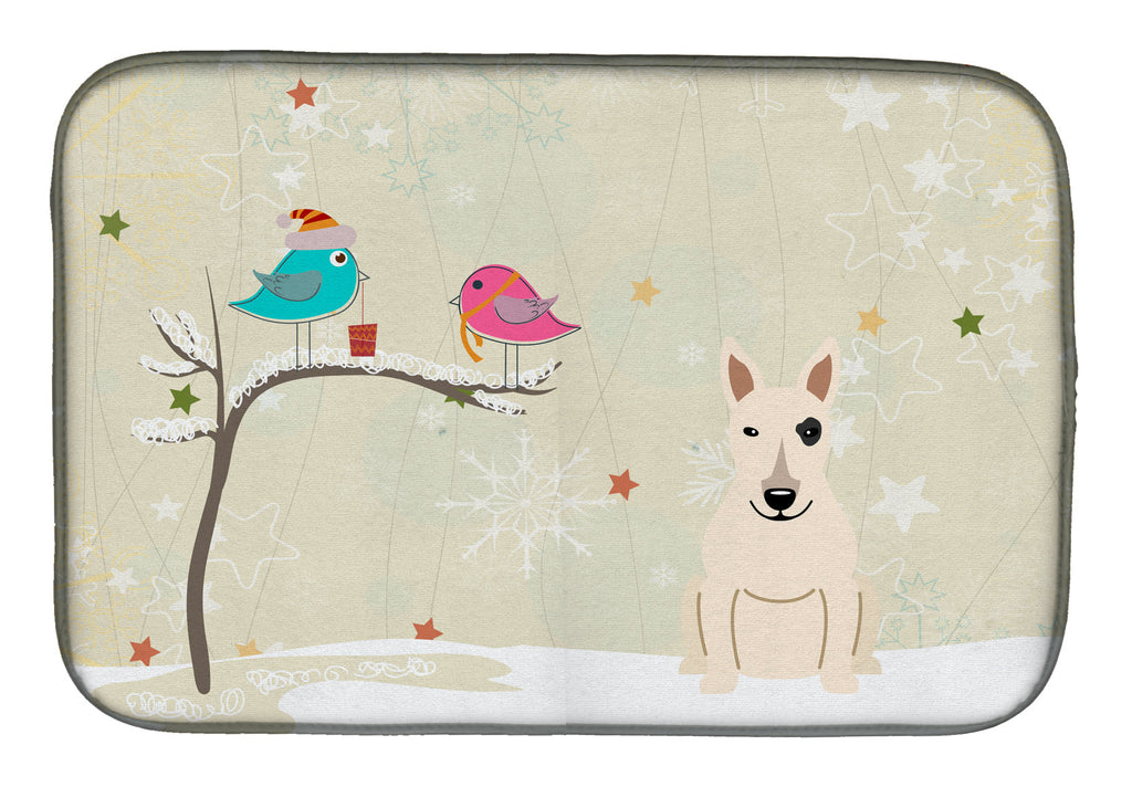 Christmas Presents between Friends Bull Terrier - White Dish Drying Mat Absorbent Dish Drying Mat Pad for Kitchen Counter Dish Drainer Mat for Countertop, 14 x 21", Multicolor
