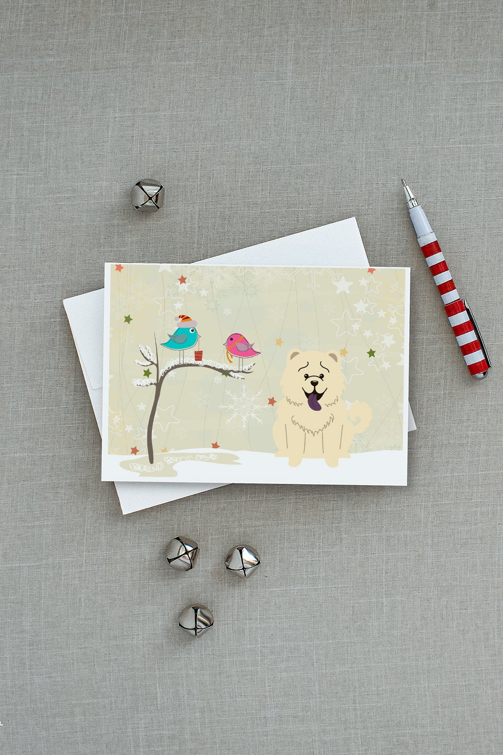 Christmas Presents between Friends Chow Chow - White Greeting Cards Pack of 8 Blank Cards with Envelopes Whimsical A7 Size 5x7