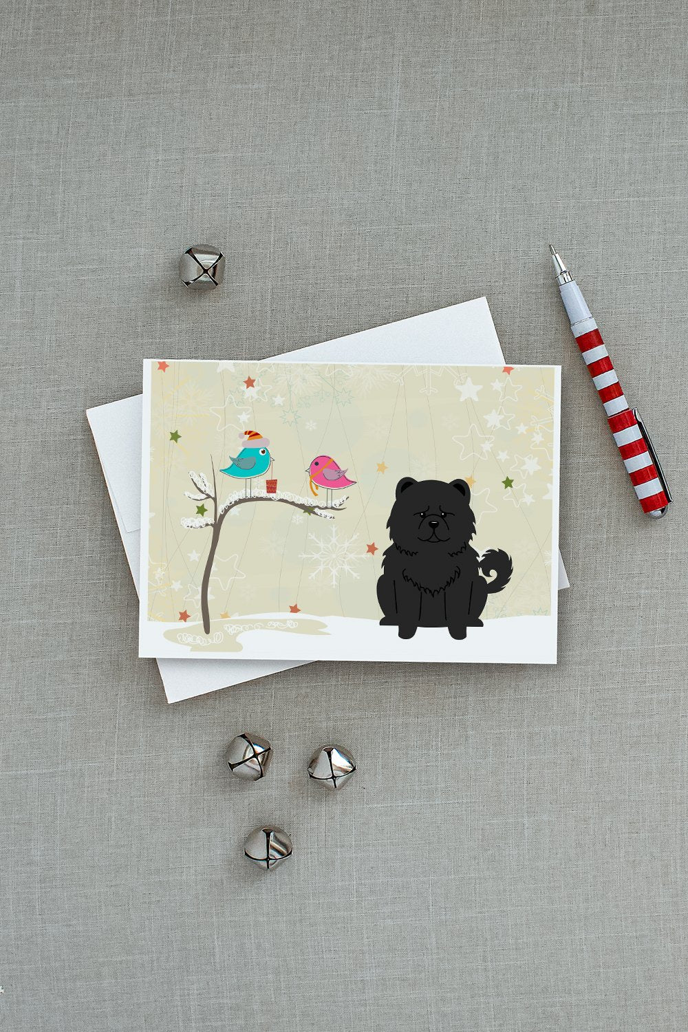 Christmas Presents between Friends Chow Chow - Black Greeting Cards Pack of 8 Blank Cards with Envelopes Whimsical A7 Size 5x7