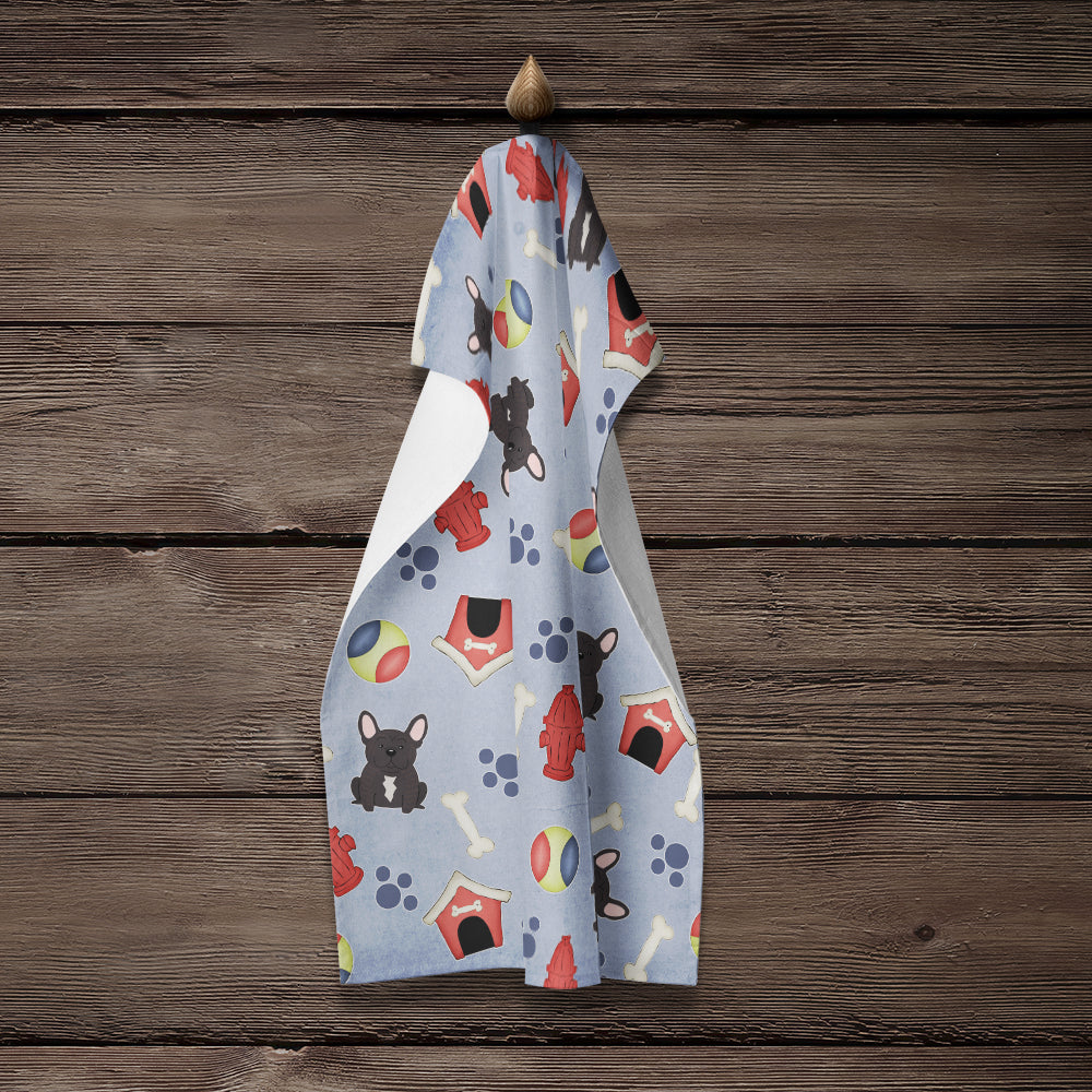 Dog House Collection French Bulldog Brindle Kitchen Towel Velour Plush Front and Cotton Loop Back Machine Washable