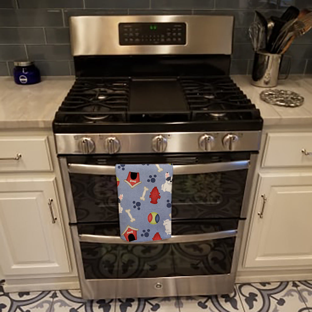 Dog House Collection French Bulldog Piebald Kitchen Towel Velour Plush Front and Cotton Loop Back Machine Washable