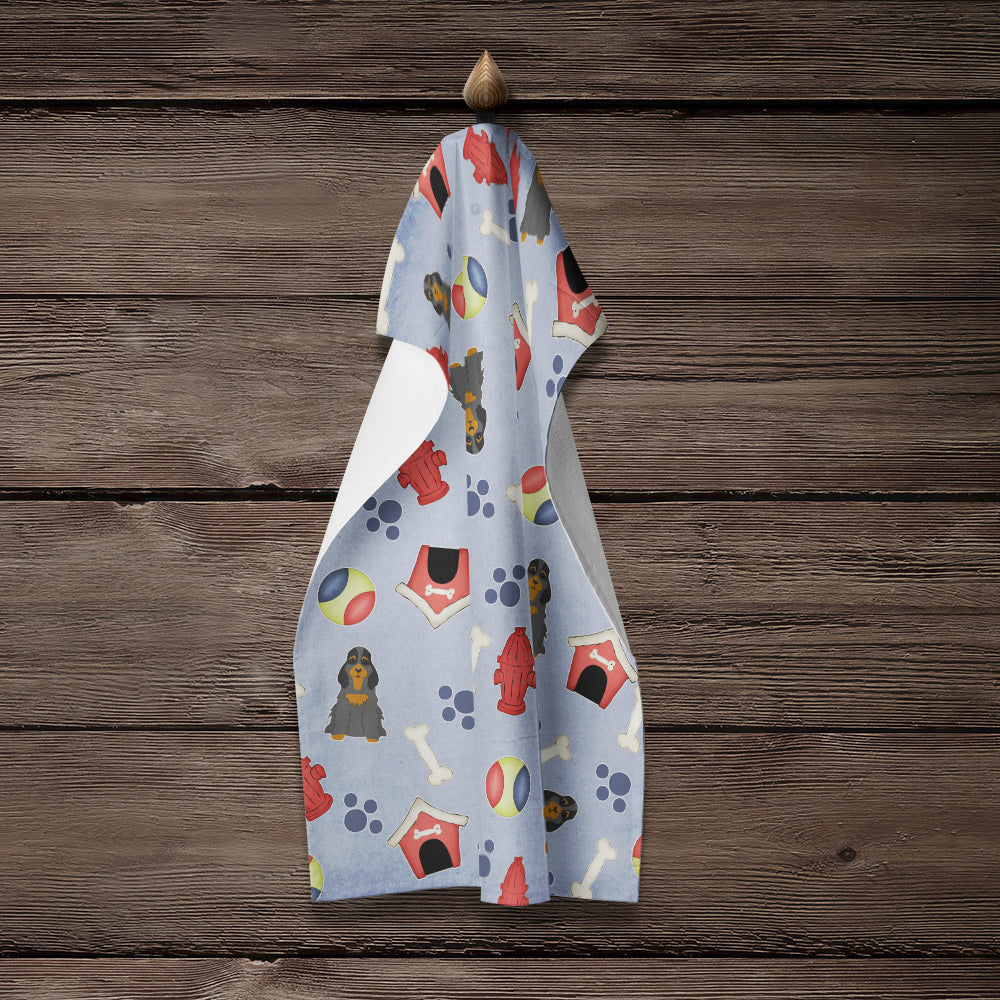 Dog House Collection Cocker Spaniel Black Tan Kitchen Towel Velour Plush Front and Cotton Loop Back Machine Washable