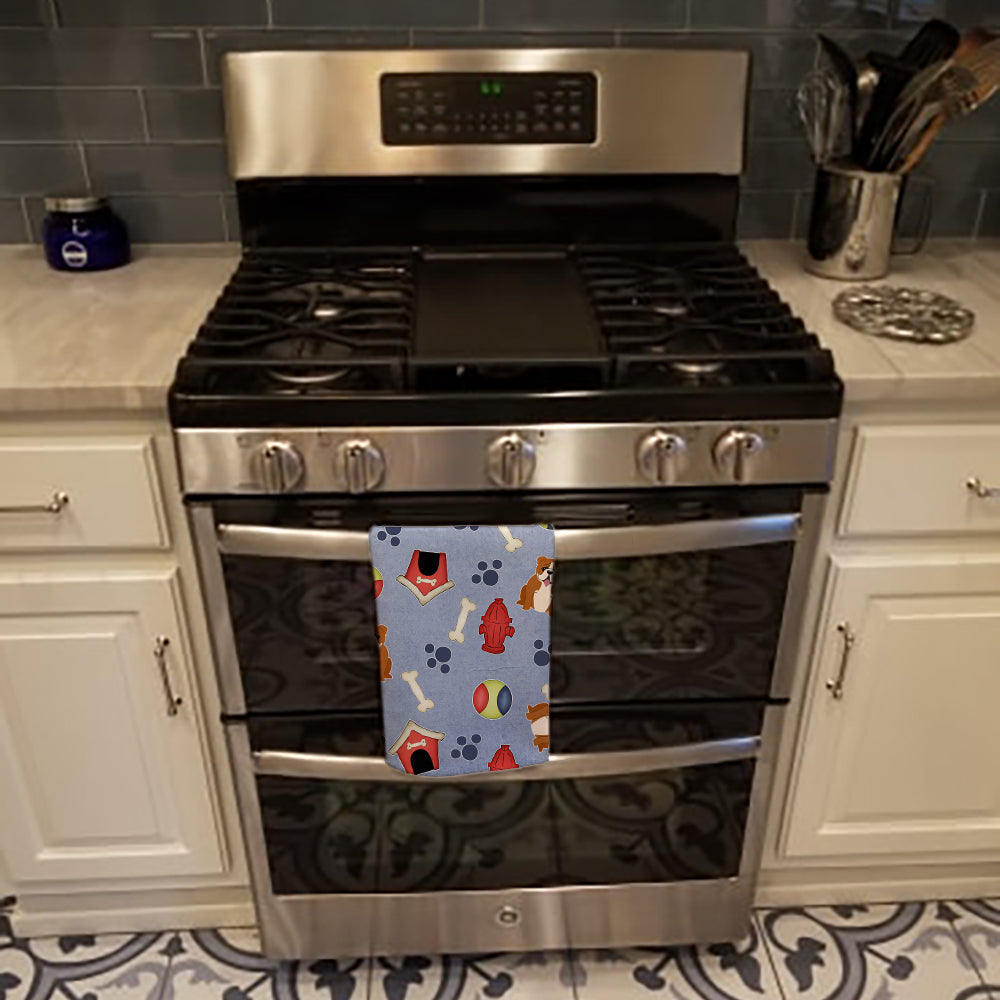 Dog House Collection English Bulldog Red White Kitchen Towel Velour Plush Front and Cotton Loop Back Machine Washable
